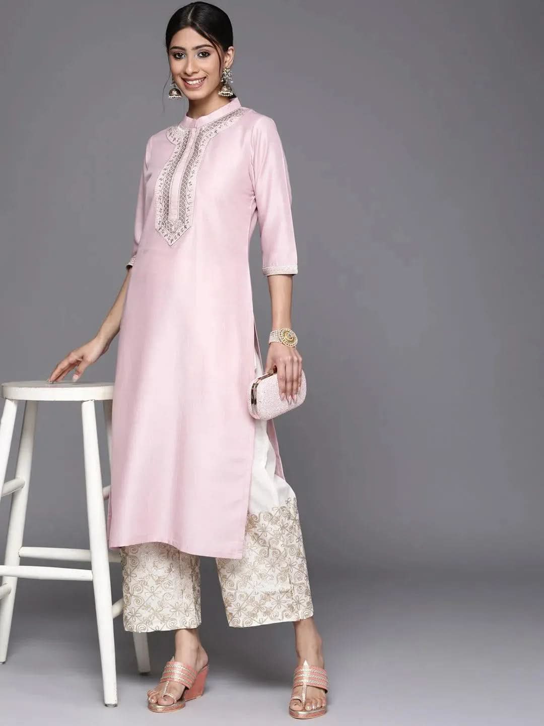 

Buy Pink Embroidered Chanderi Silk Kurta - 23226O-XXL | Libas Ethnic Wear Online