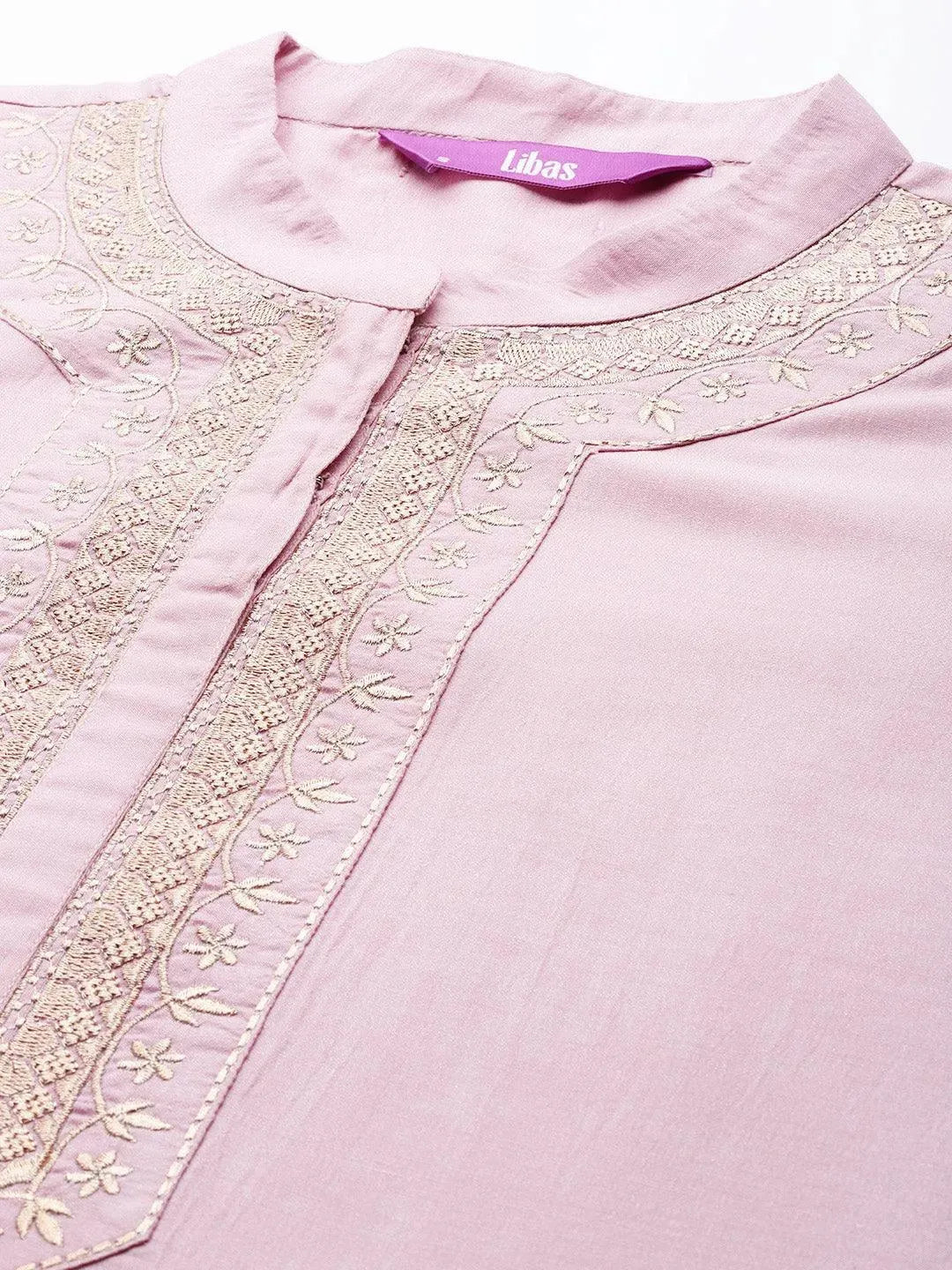 Pink Embroidered Chanderi Silk Kurta - Libas 