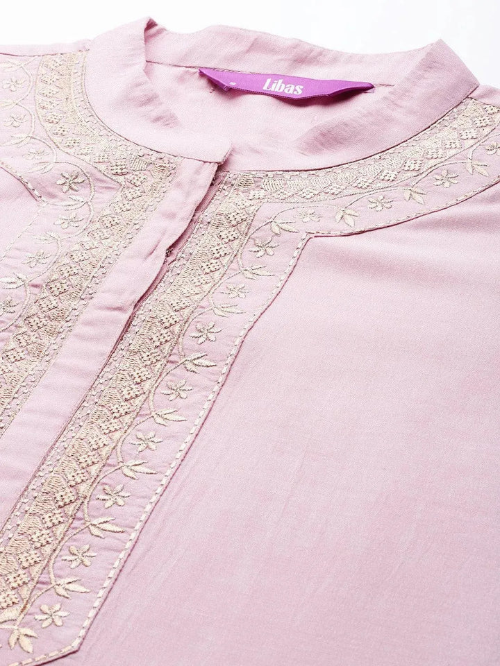 Pink Embroidered Chanderi Silk Kurta - Libas