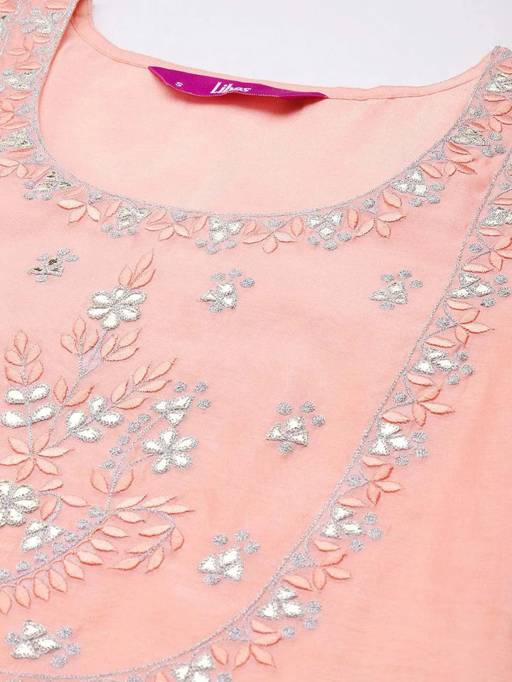 Pink Embroidered Chanderi Silk Straight Kurta - Libas