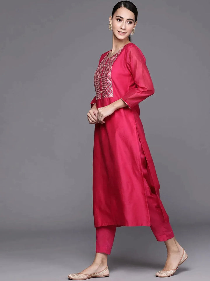 Pink Embroidered Chanderi Silk Suit Set - Libas