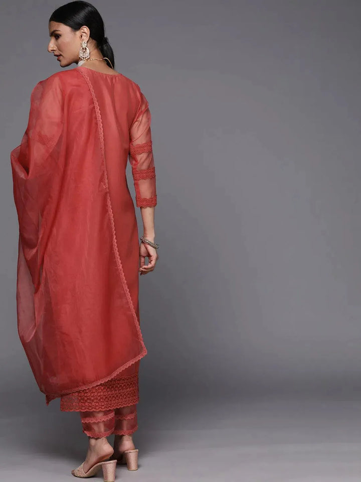 Pink Embroidered Chanderi Silk Straight Suit Set - Libas