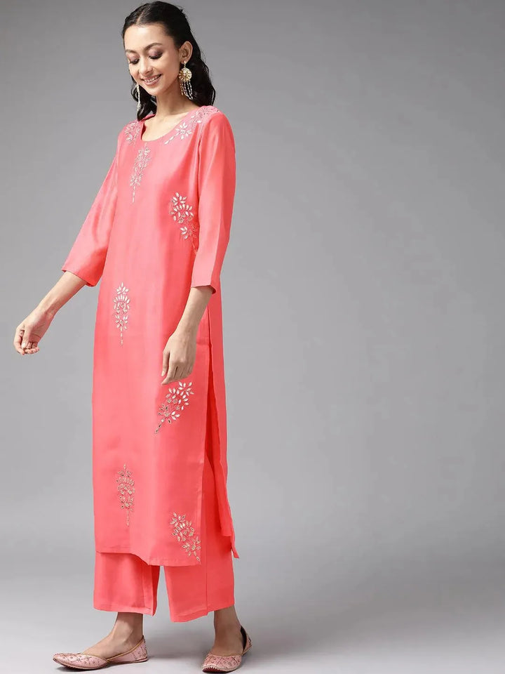Pink Embroidered Chanderi Silk Suit Set - Libas