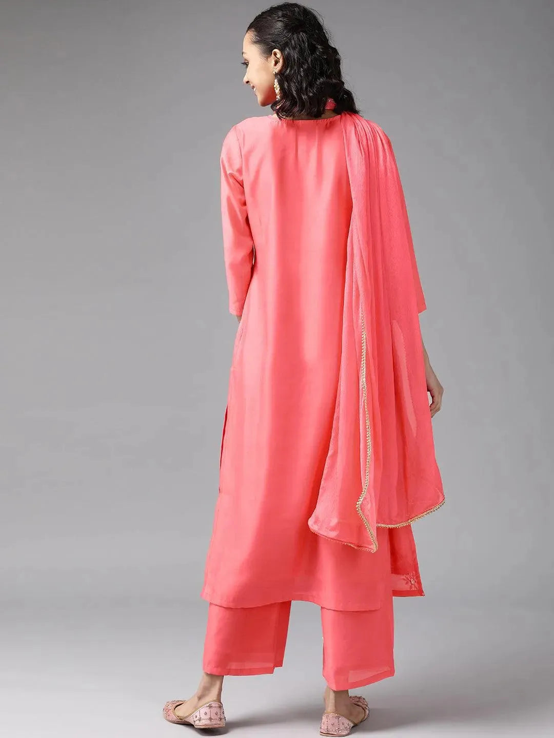 Pink Embroidered Chanderi Silk Suit Set - Libas 