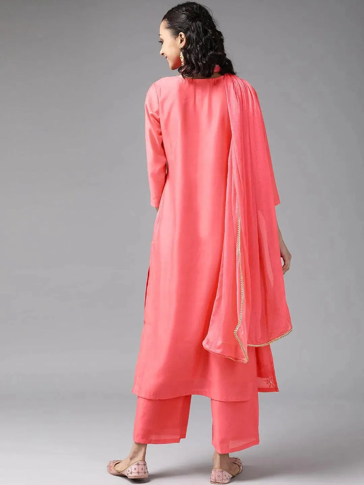 Pink Embroidered Chanderi Silk Suit Set - Libas
