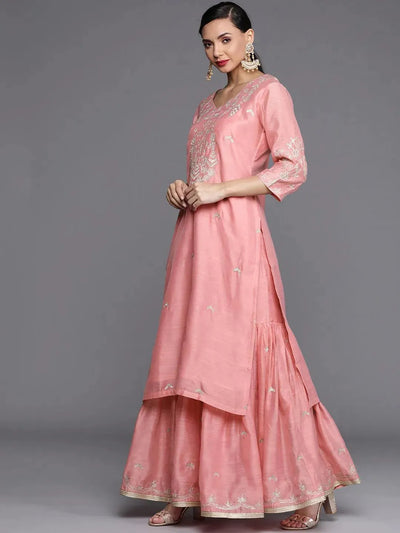 Pink Embroidered Chanderi Silk Suit Set - Libas