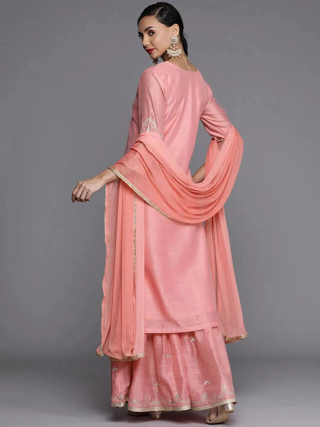 Pink Embroidered Chanderi Silk Suit Set - Libas