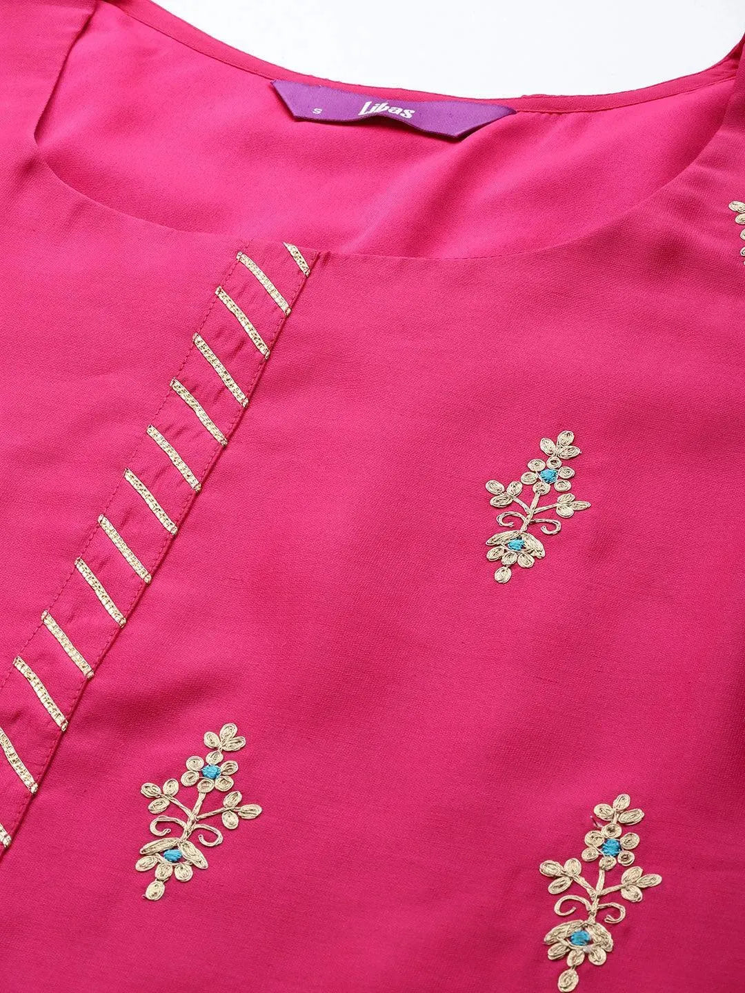 Pink Embroidered Chanderi Silk Straight Suit Set - Libas