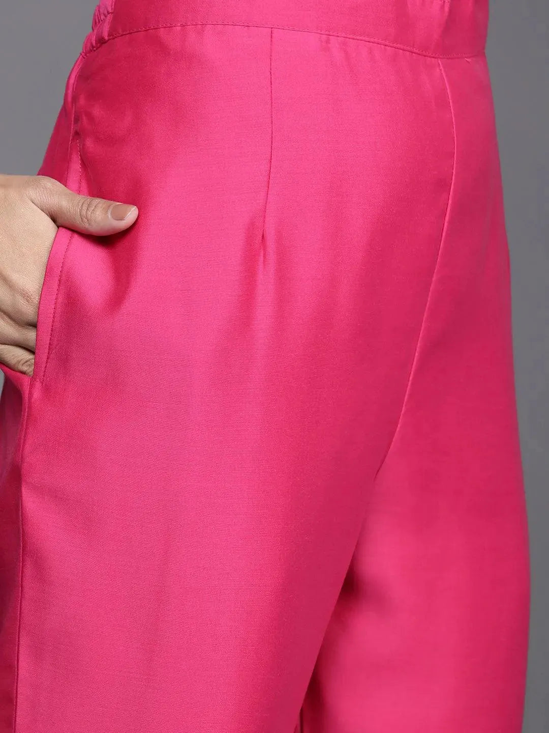 Pink Embroidered Chanderi Silk Straight Suit Set - Libas 