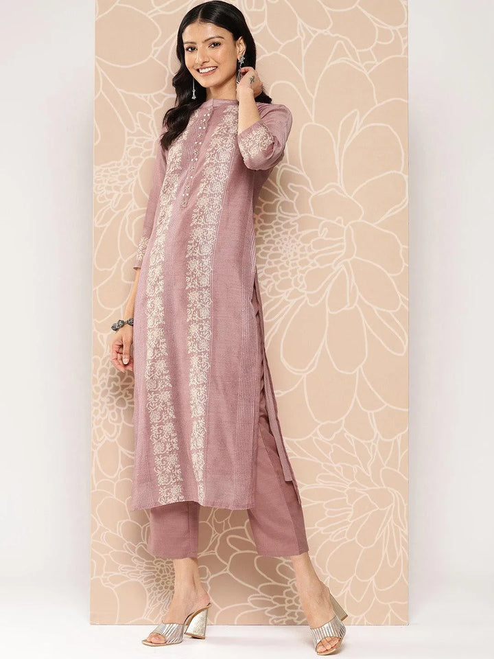 Pink Embroidered Chanderi Silk Straight Kurta With Trousers - Libas