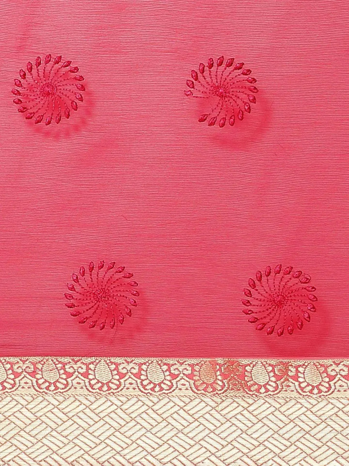 Pink Embroidered Chiffon Saree - Libas