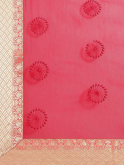 Pink Embroidered Chiffon Saree - Libas