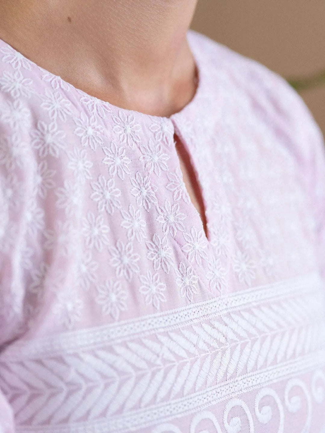 Pink Embroidered Cotton Kurta - Libas