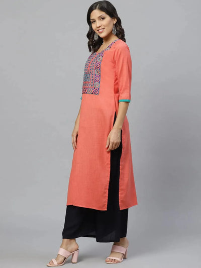 Pink Embroidered Cotton Kurta - Libas