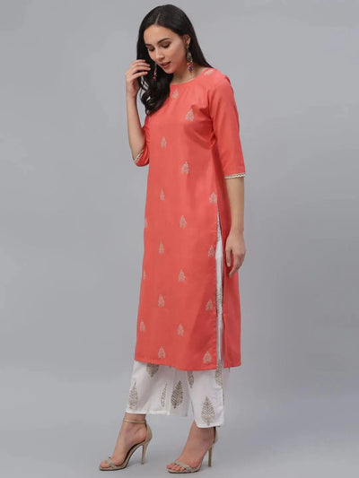 Pink Embroidered Cotton Kurta - Libas