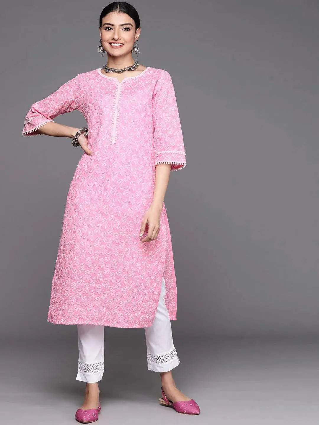 

Buy Pink Embroidered Cotton Kurta - 23143O- | Libas Ethnic Wear Online