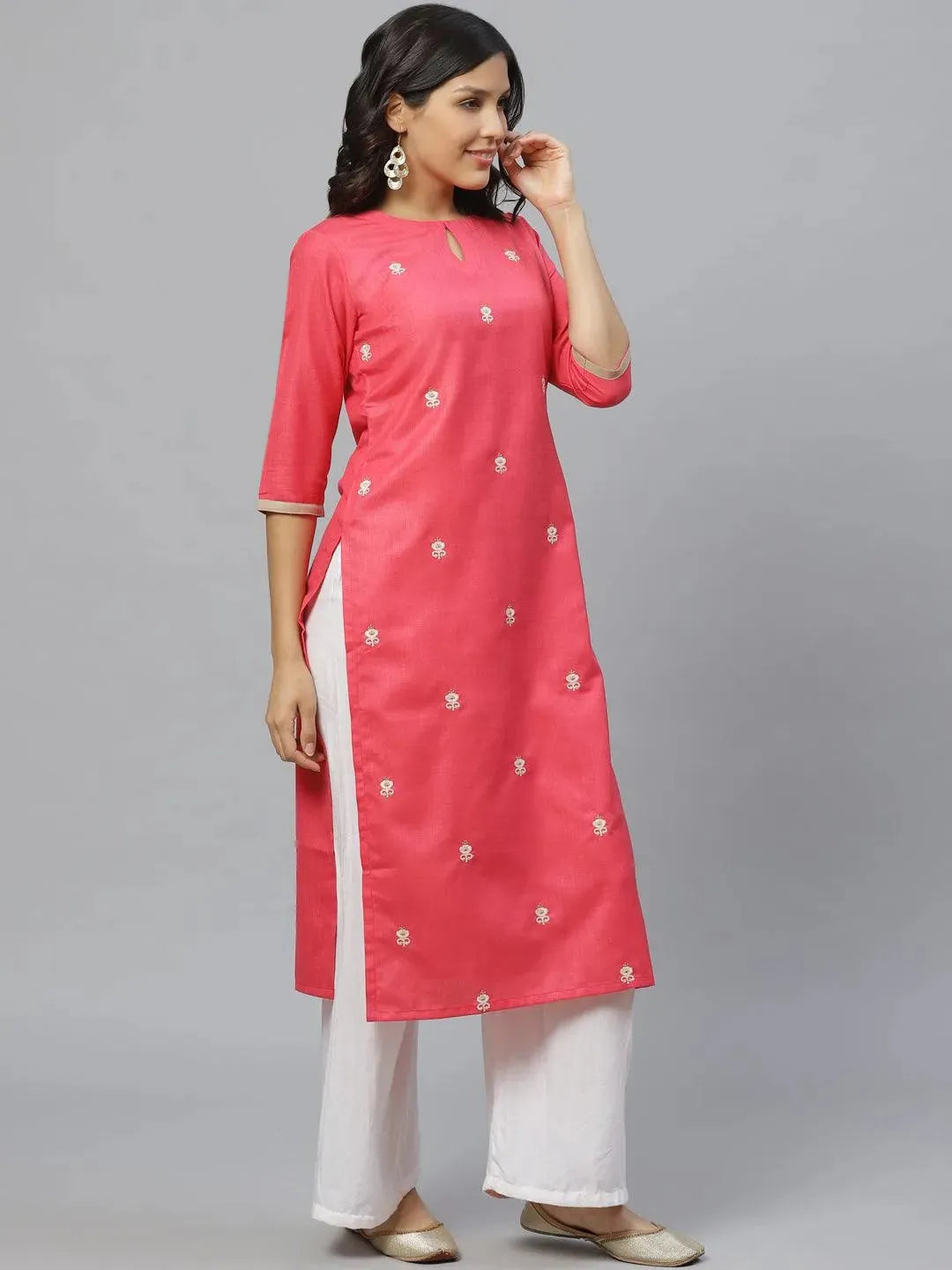 Pink Embroidered Cotton Kurta - Libas