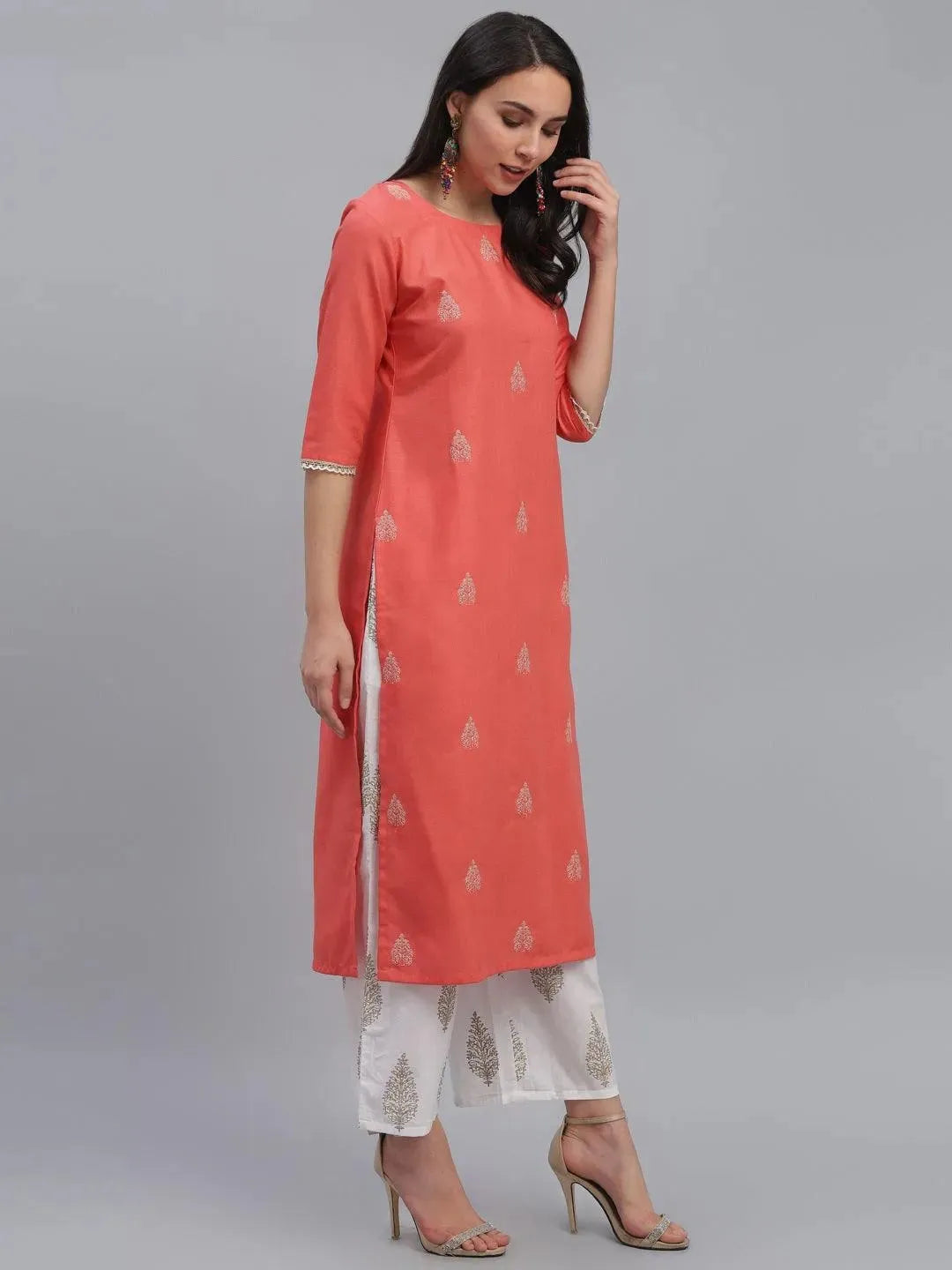 Pink Embroidered Cotton Kurta - Libas