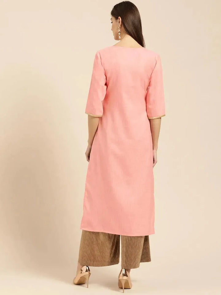 Pink Embroidered Cotton Kurta - Libas