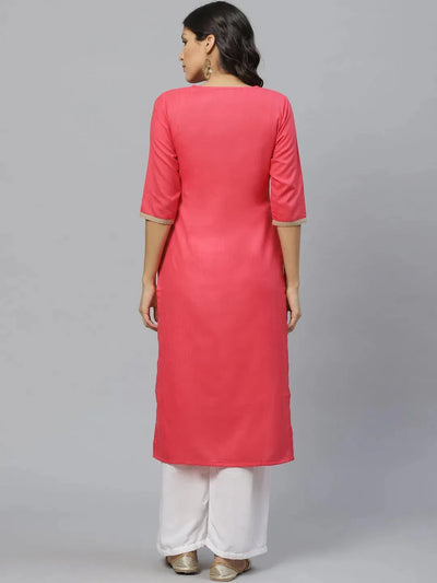 Pink Embroidered Cotton Kurta - Libas