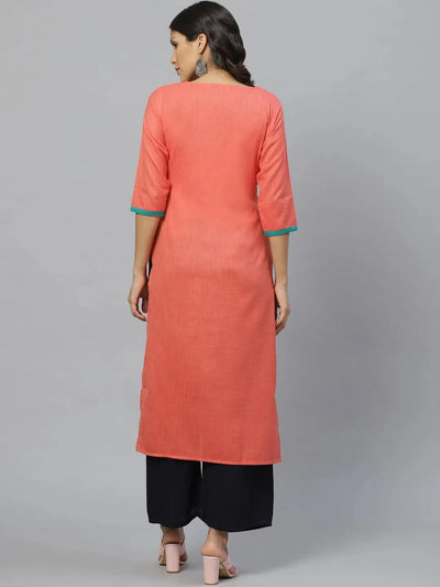 Pink Embroidered Cotton Kurta - Libas