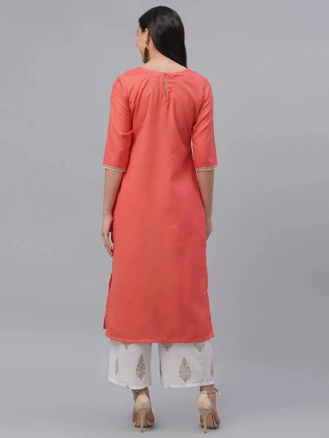 Pink Embroidered Cotton Kurta - Libas 