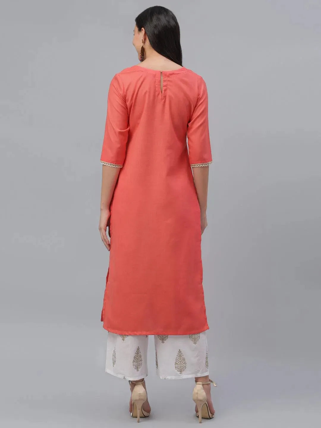 Pink Embroidered Cotton Kurta - Libas