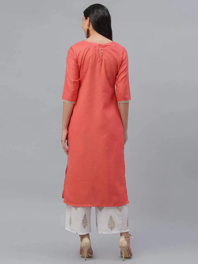 Pink Embroidered Cotton Kurta - Libas