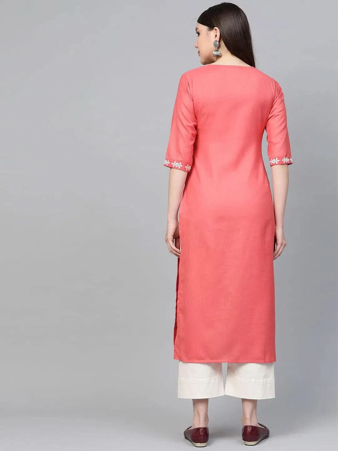 

Pink Embroidered Cotton Kurta