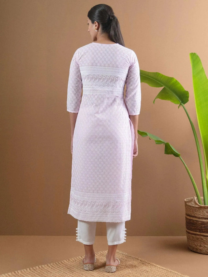 Pink Embroidered Cotton Kurta - Libas