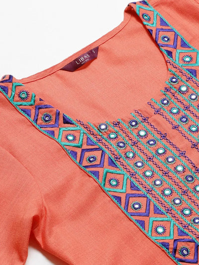 Pink Embroidered Cotton Kurta - Libas