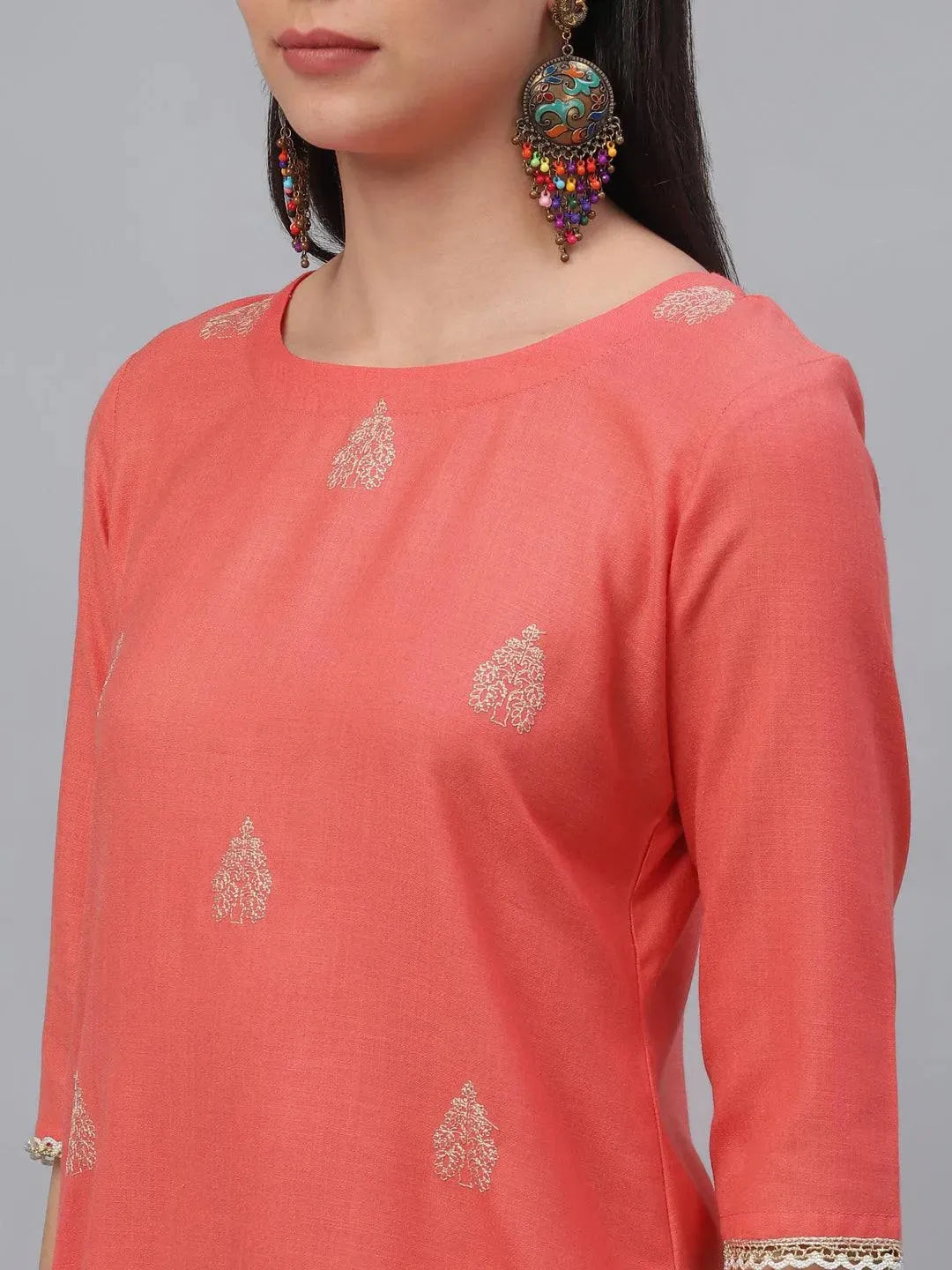 Pink Embroidered Cotton Kurta - Libas 