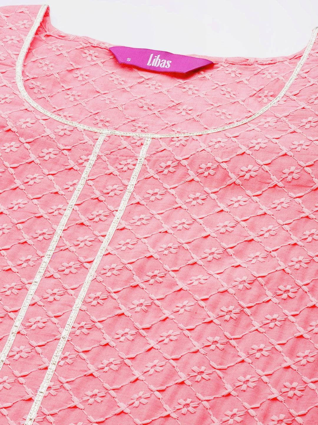 Pink Embroidered Cotton Kurta