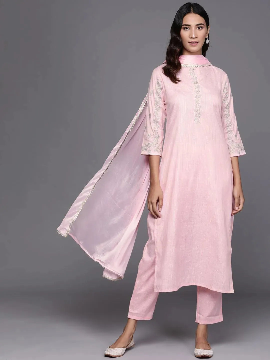 Pink Embroidered Pure Cotton Suit Set - Libas