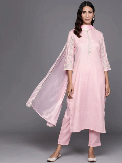 Pink Embroidered Pure Cotton Suit Set - Libas