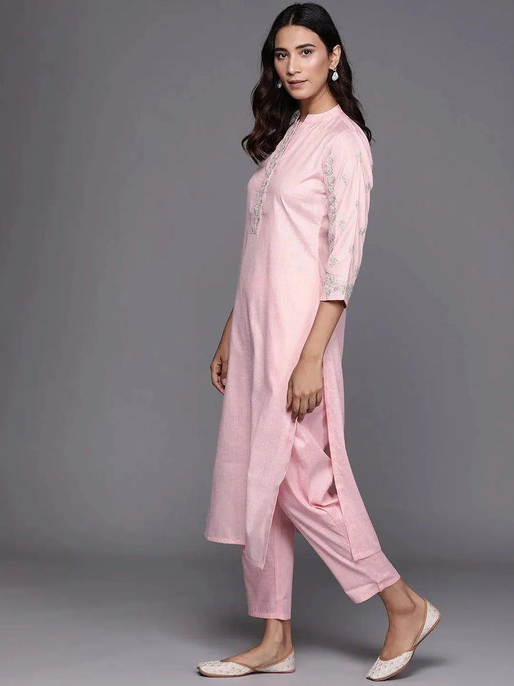 Pink Embroidered Pure Cotton Suit Set - Libas