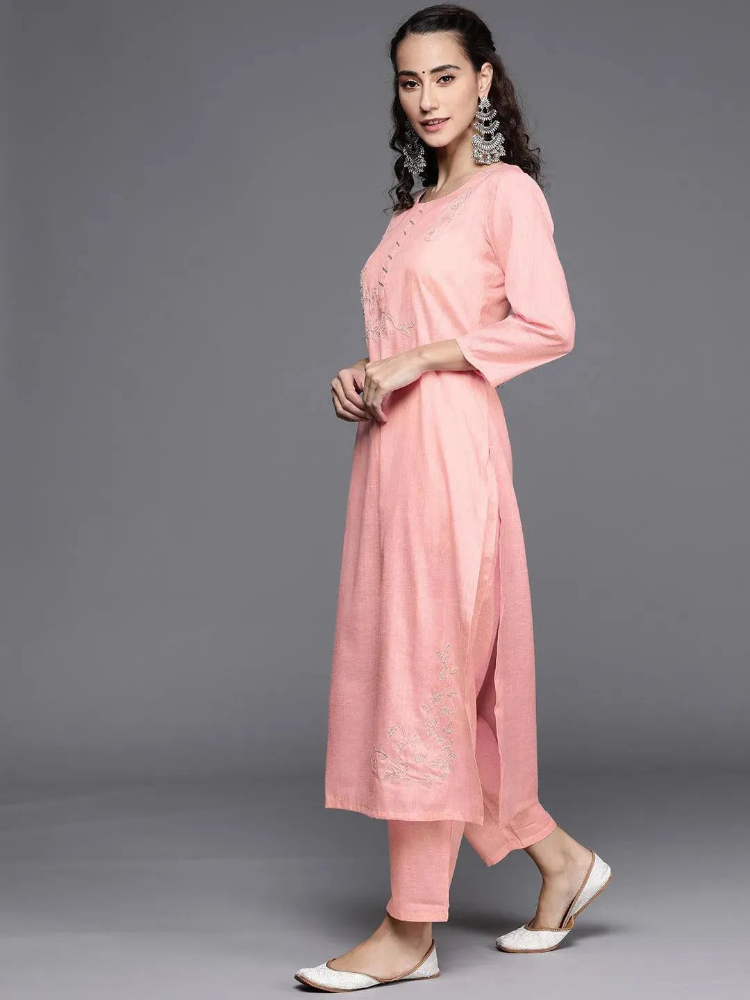 Pink Embroidered Pure Cotton Suit Set - Libas