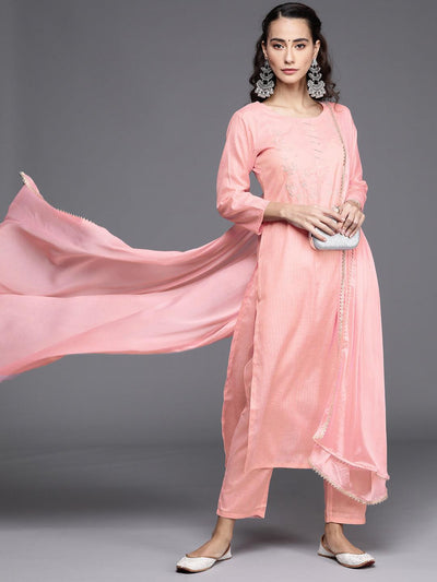 Pink Embroidered Pure Cotton Suit Set - Libas