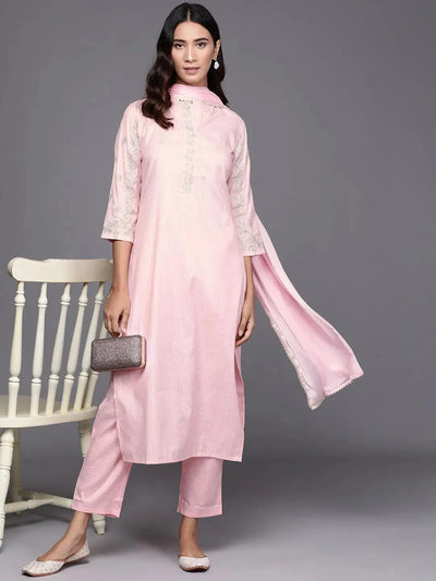 Pink Embroidered Pure Cotton Suit Set - Libas