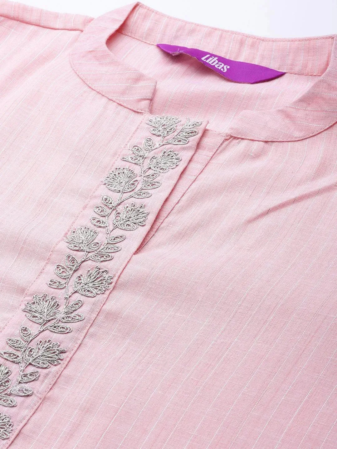 Pink Embroidered Pure Cotton Suit Set - Libas 