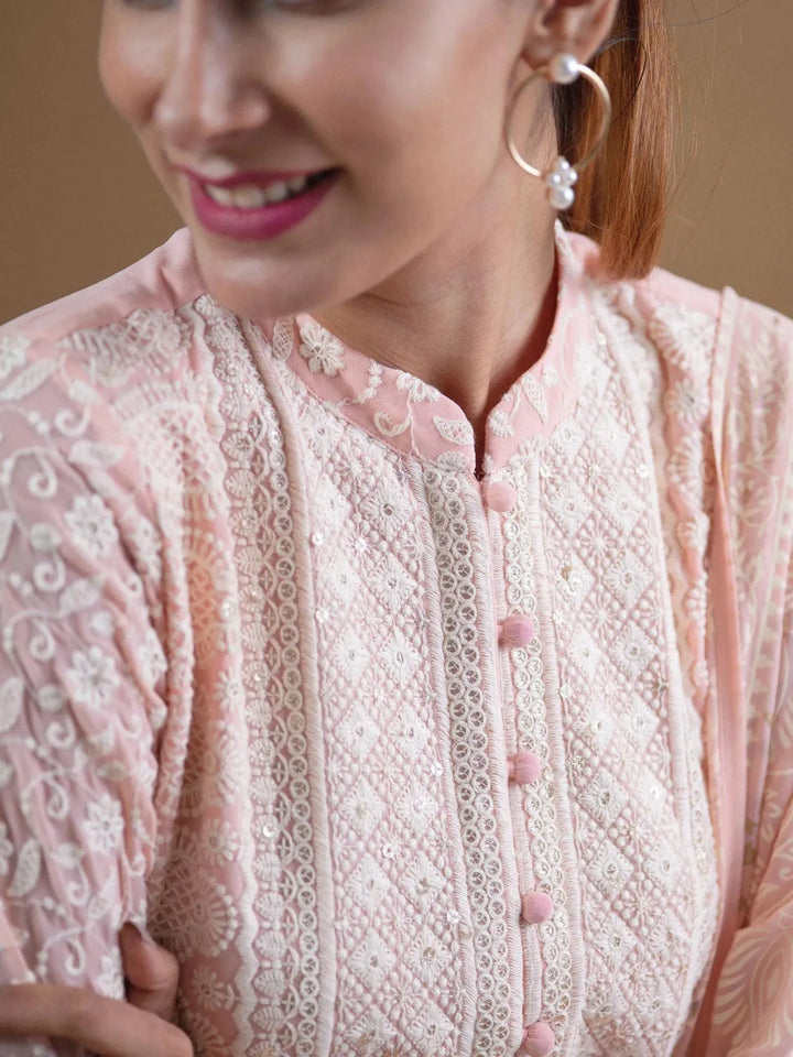 ANAYA Pink Embroidered Georgette Suit Set - Libas