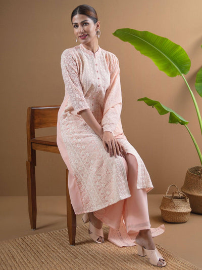 ANAYA Pink Embroidered Georgette Suit Set - Libas