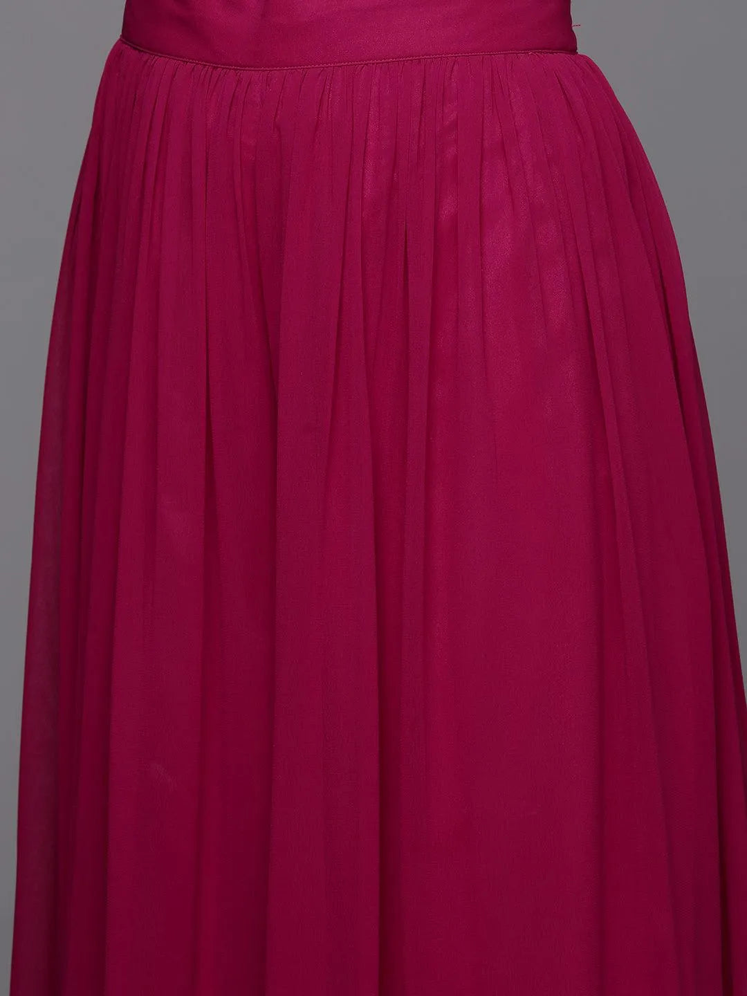 Pink Embroidered Georgette A-Line Kurta With Palazzos & Dupatta - Libas 