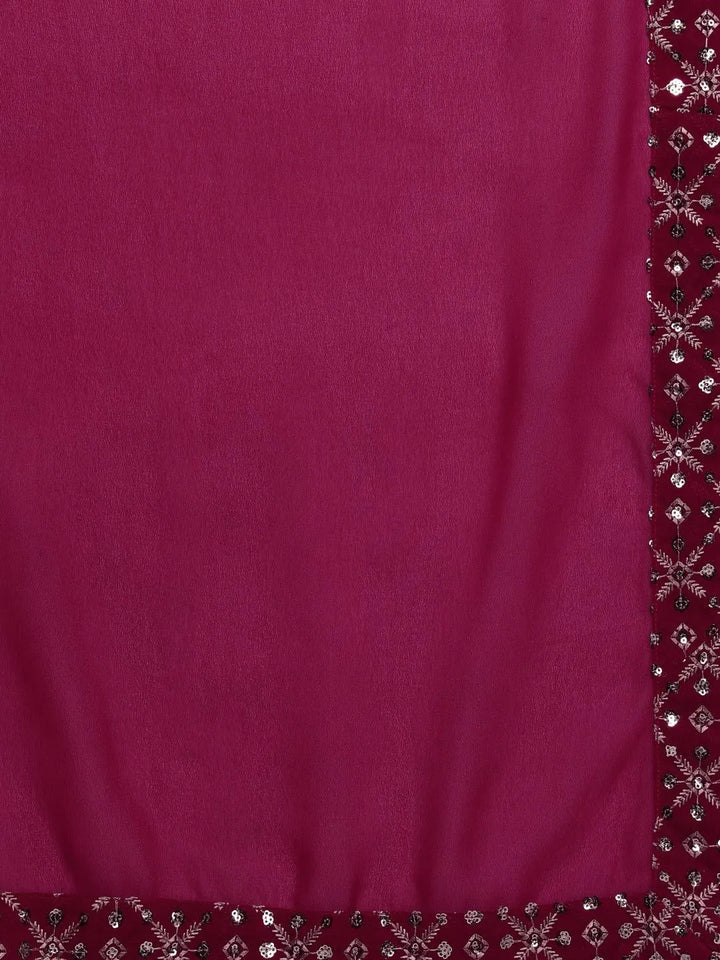 Pink Embroidered Georgette A-Line Kurta With Palazzos & Dupatta - Libas