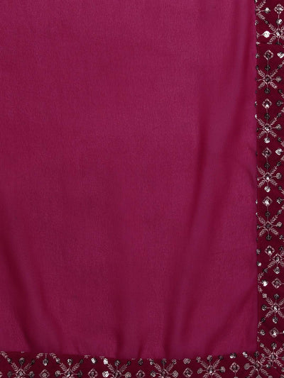Pink Embroidered Georgette A-Line Kurta With Palazzos & Dupatta - Libas