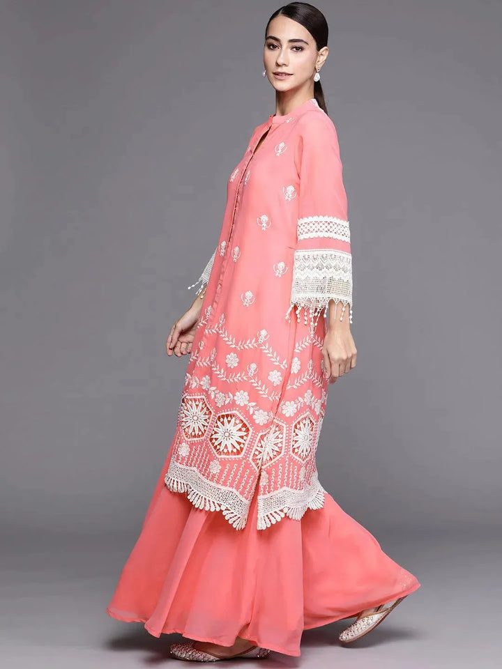 Pink Embroidered Georgette Suit Set - Libas