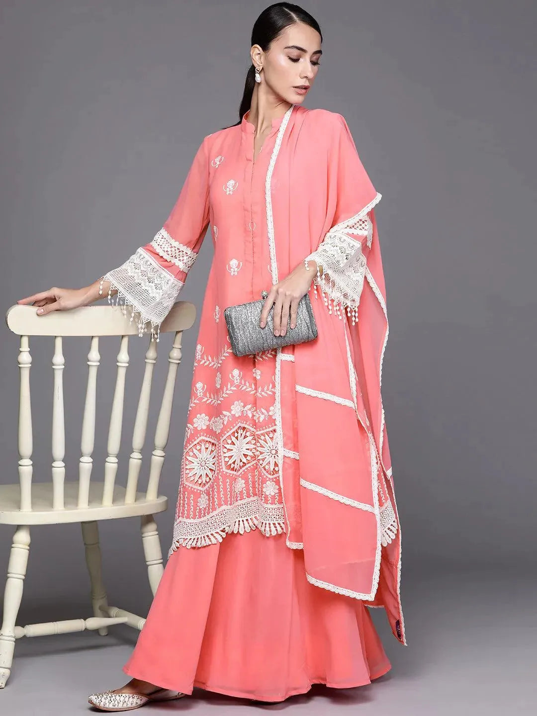 Pink Embroidered Georgette Suit Set - Libas