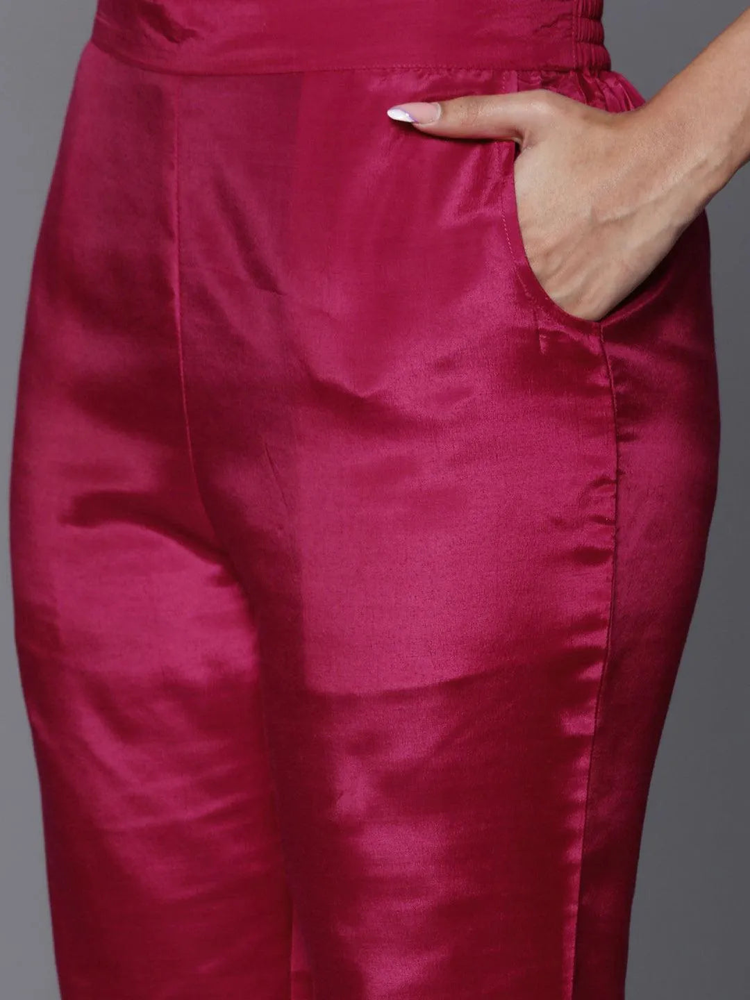 Pink Embroidered Georgette A-Line Kurta With Trousers & Dupatta - Libas 