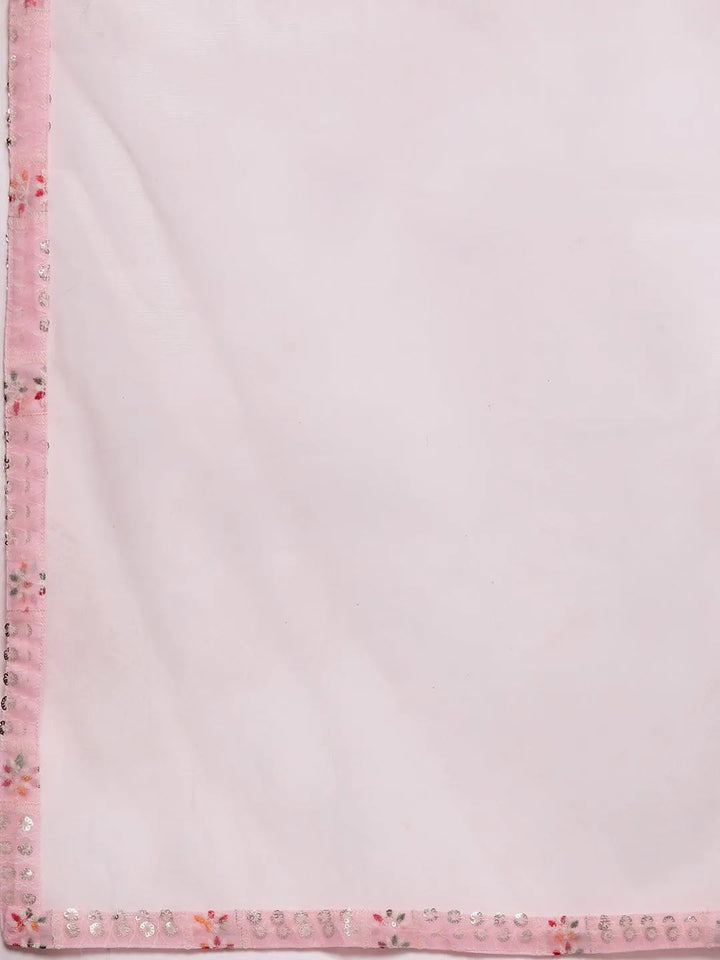 Pink Embroidered Georgette A-Line Kurti With Sharara & Dupatta - Libas