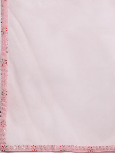 Pink Embroidered Georgette A-Line Kurti With Sharara & Dupatta - Libas